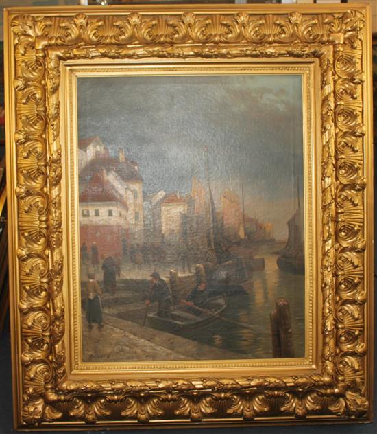 R. Monti Fishing boats in harbour, 31 x 24in.